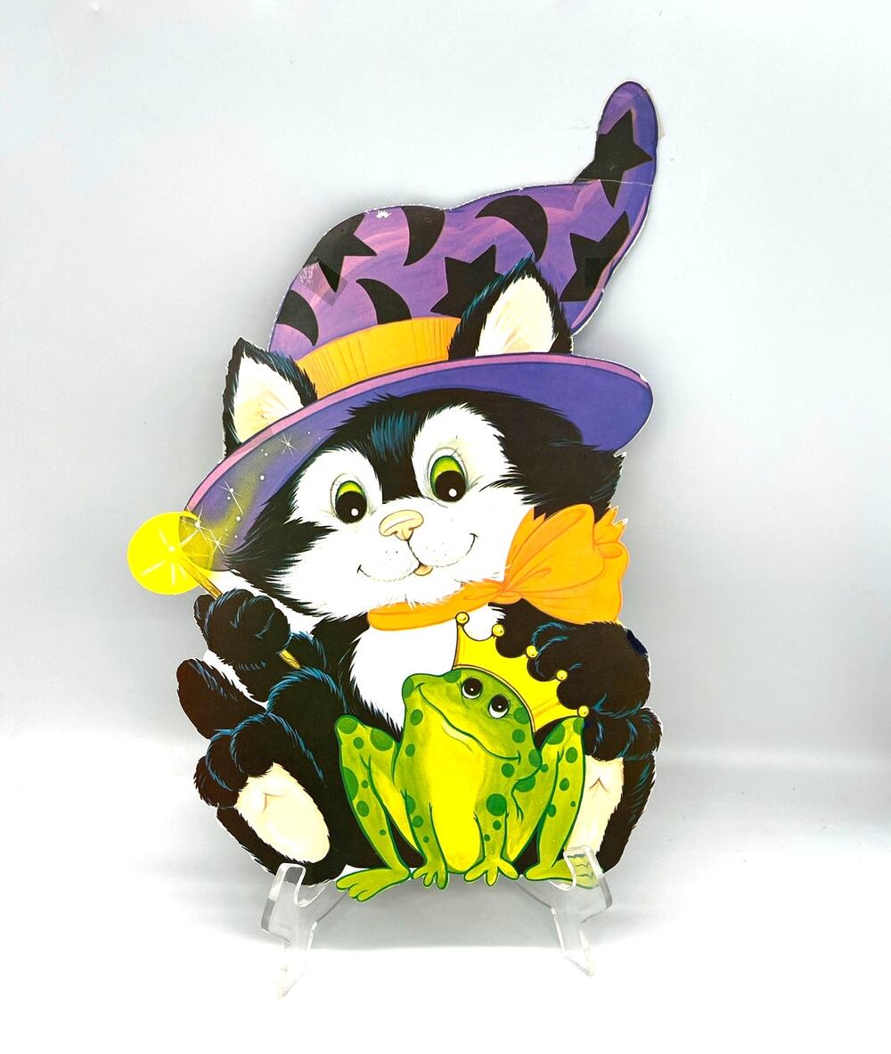 Vintage Peck USA Halloween Die Cut Cat & Frog Decoration Double Sided 14"x10" #1
